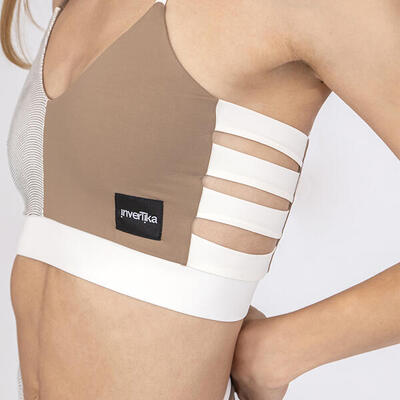 Top donna double face in lycra per allenamento e tempo libero Marrone Oro