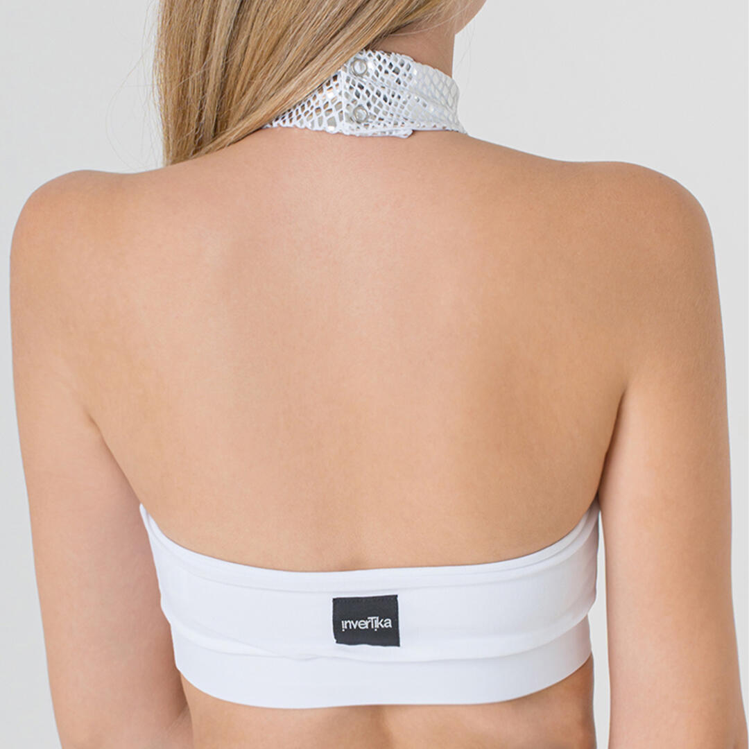 Top donna in lycra con collo alto allenamento e tempo libero Bianco Argento 3/5