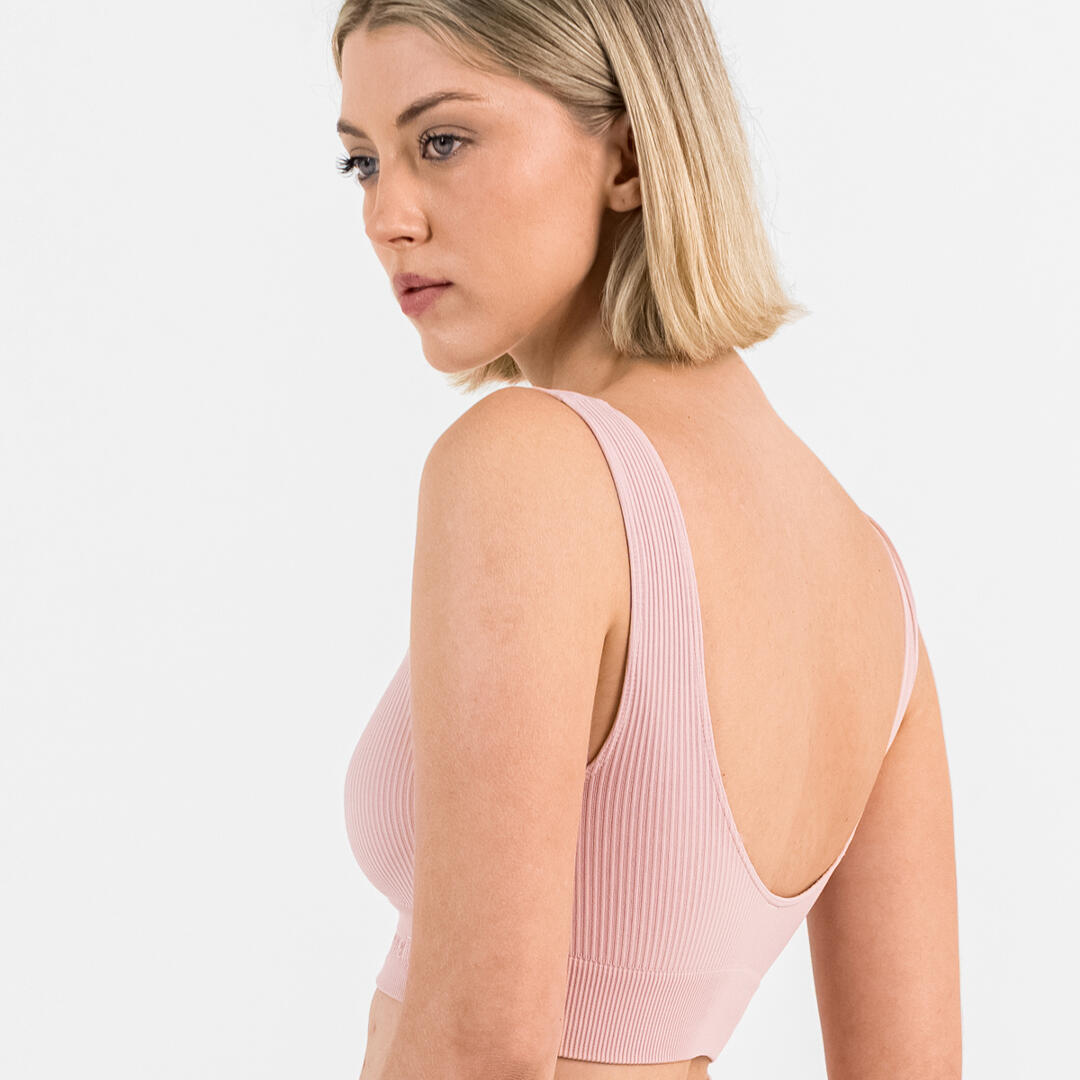Top donna scollo rotondo push up senza cuciture allenamento tempo libero Rosa 3/5