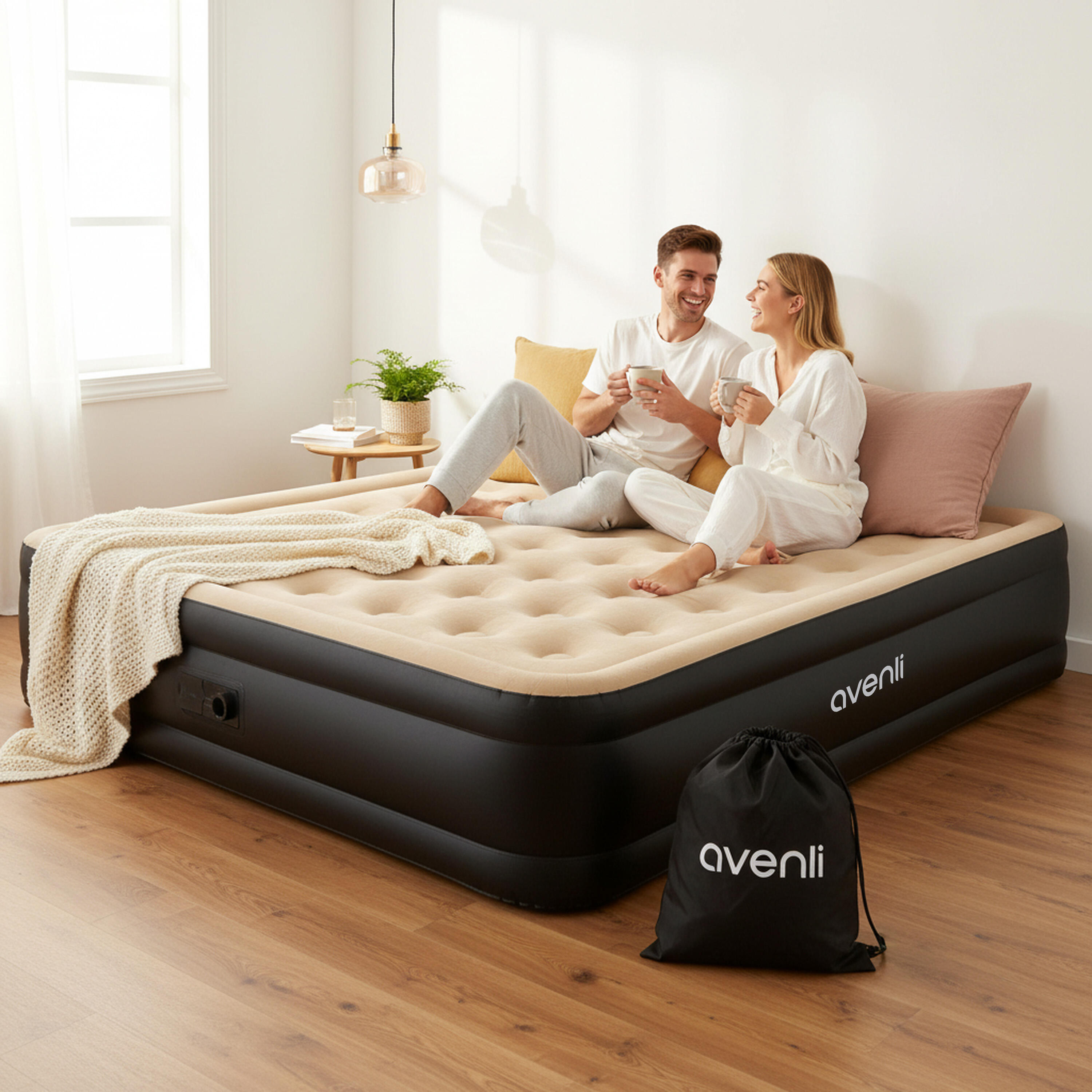 Luftmatratze selbstaufblasend 2 Personen 203x157x47cm Luftbett mit Elektropumpe 3/7