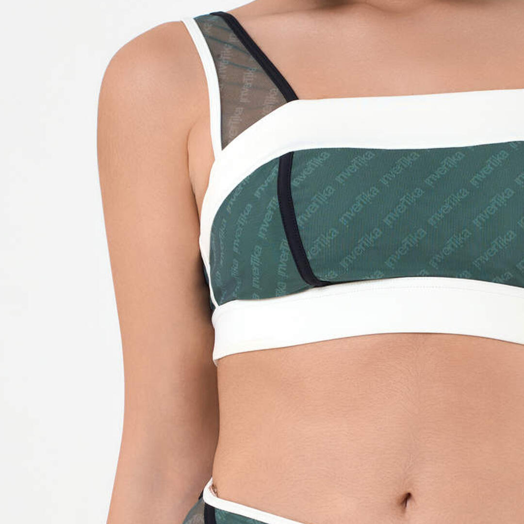 Top donna lycra eco e riciclata trasparenze pole dance tempo libero Verde Crema 2/6