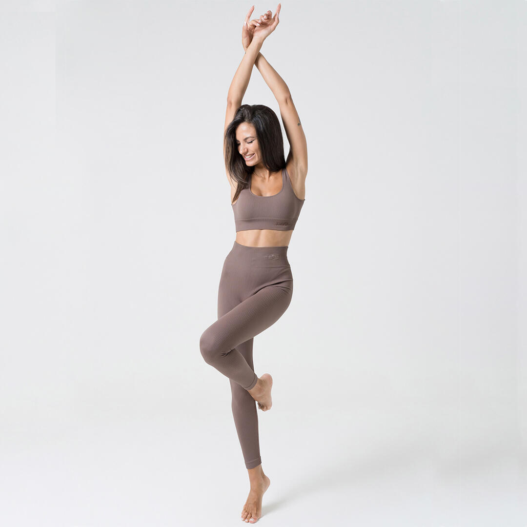 Top donna scollo rotondo push up senza cuciture allenamento tempo libero Marrone 6/6