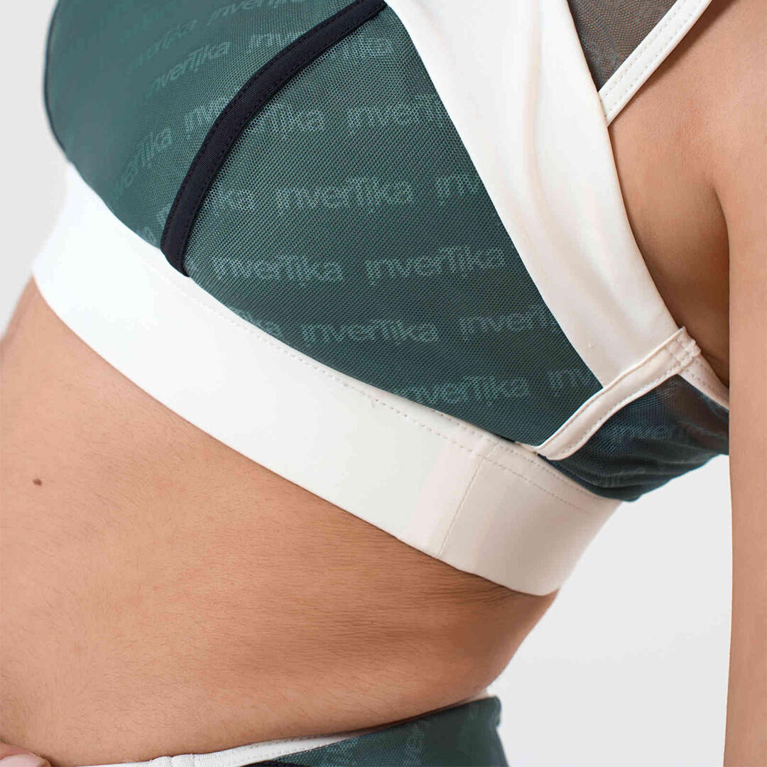 Top donna lycra eco e riciclata trasparenze pole dance tempo libero Verde Crema 3/6