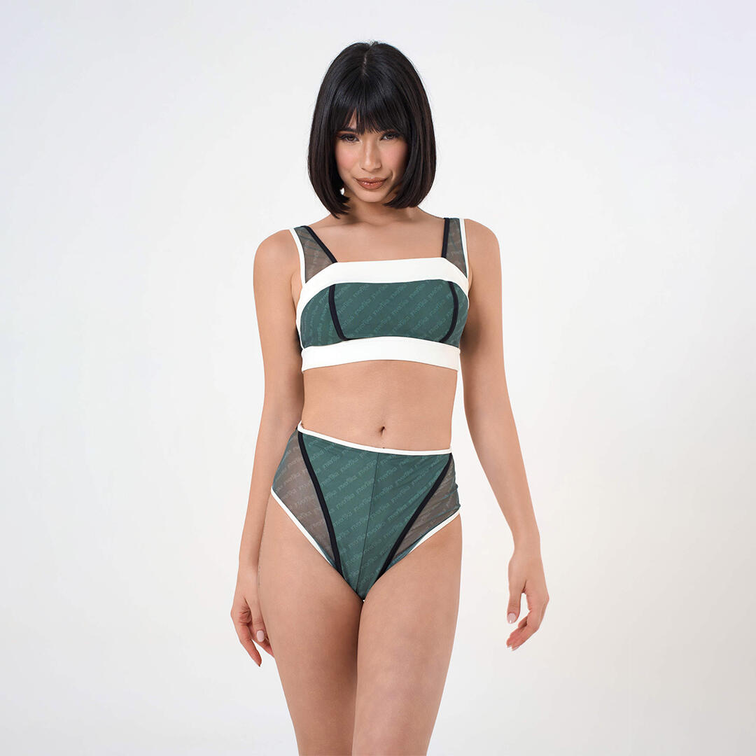 Top donna lycra eco e riciclata trasparenze pole dance tempo libero Verde Crema 5/6