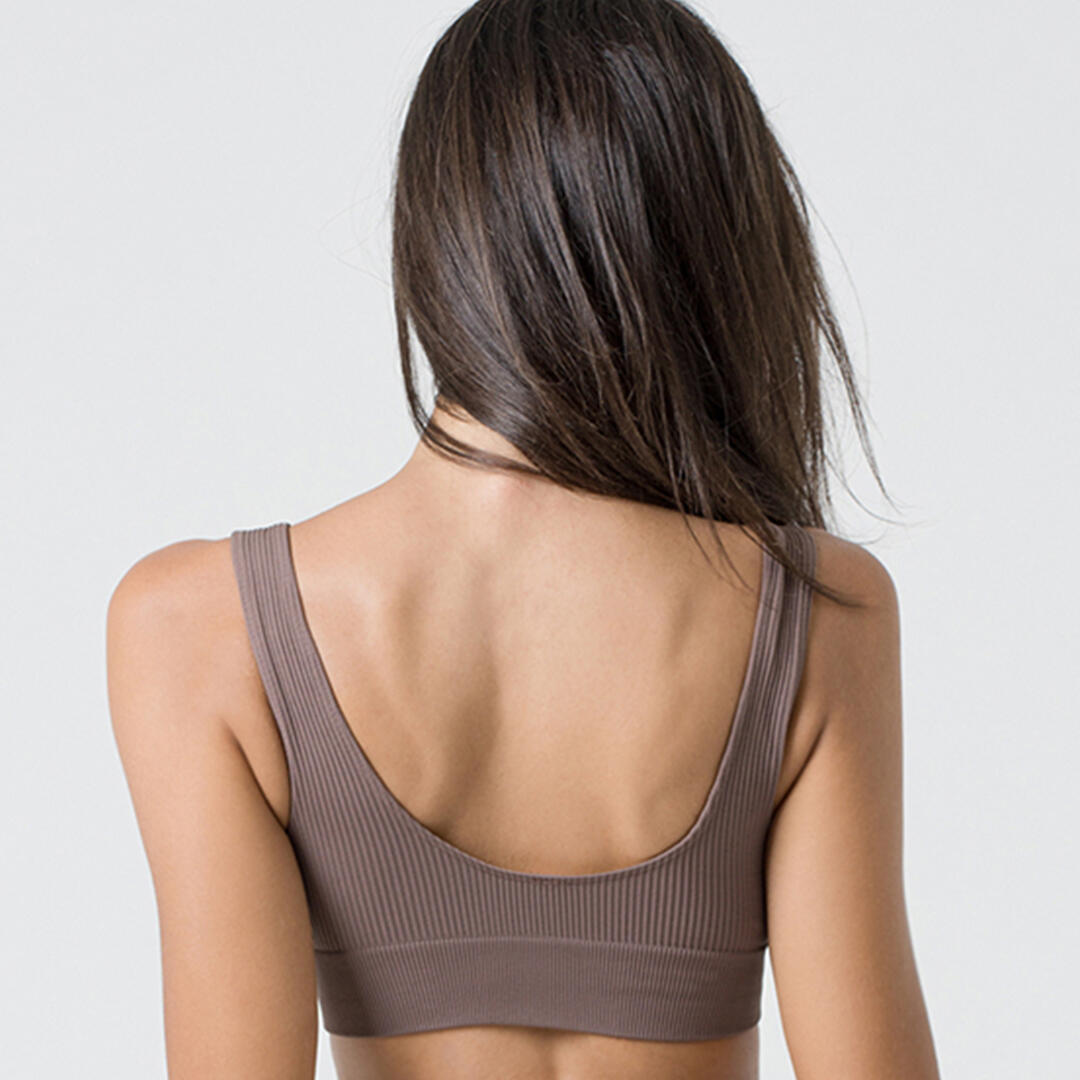 Top donna scollo rotondo push up senza cuciture allenamento tempo libero Marrone 5/6