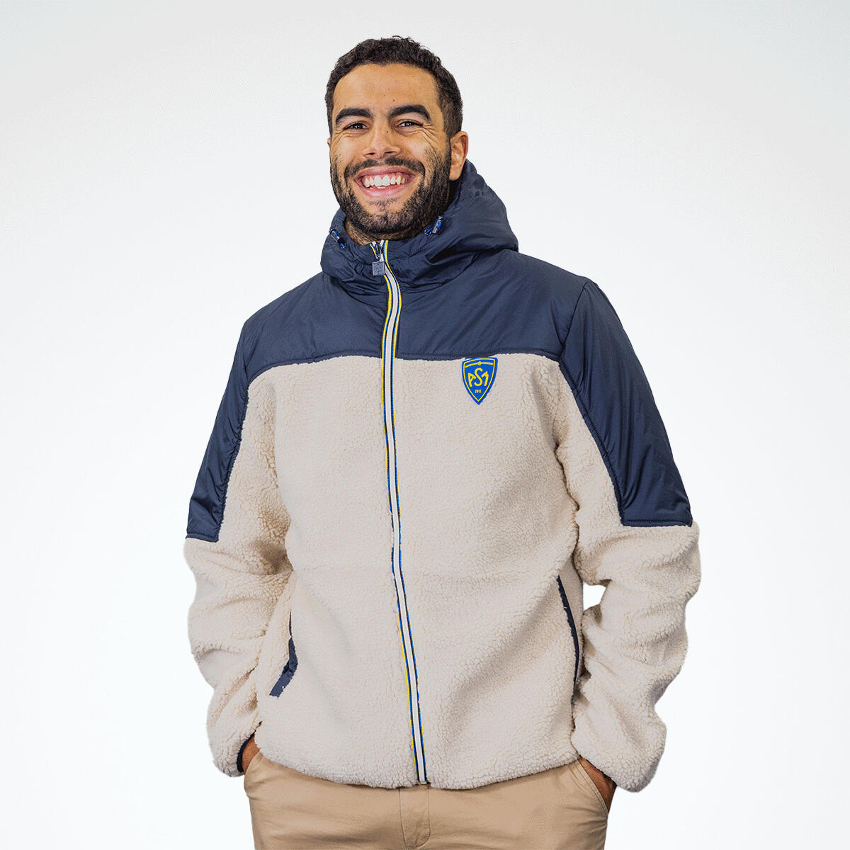 Asm - Blouson En Sherpa À Capuche Lockmen Pour Homme Asm Clermont Beige Et Bleu Marine - Doudoune Synthétique - Beige|bleu - Decathlon