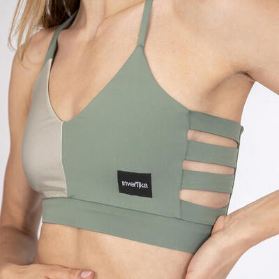 Top donna double face in lycra per allenamento e tempo libero Marrone Oro