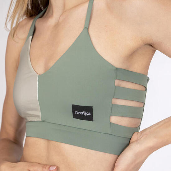 Top donna double face in lycra per allenamento e tempo libero Marrone Oro