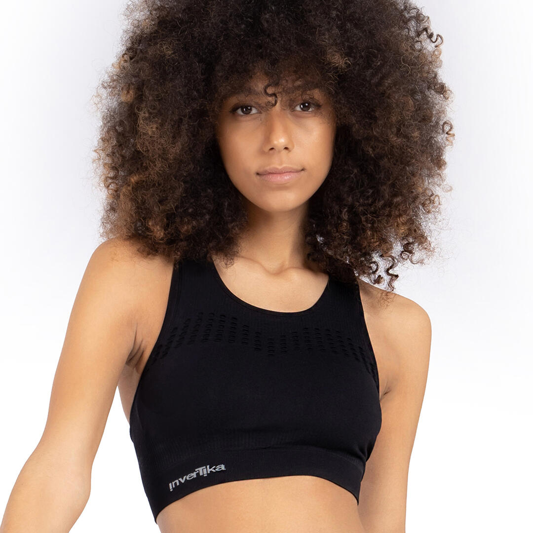Top donna microfibra senza cuciture fit modellante e anticellulite Nero 3/5