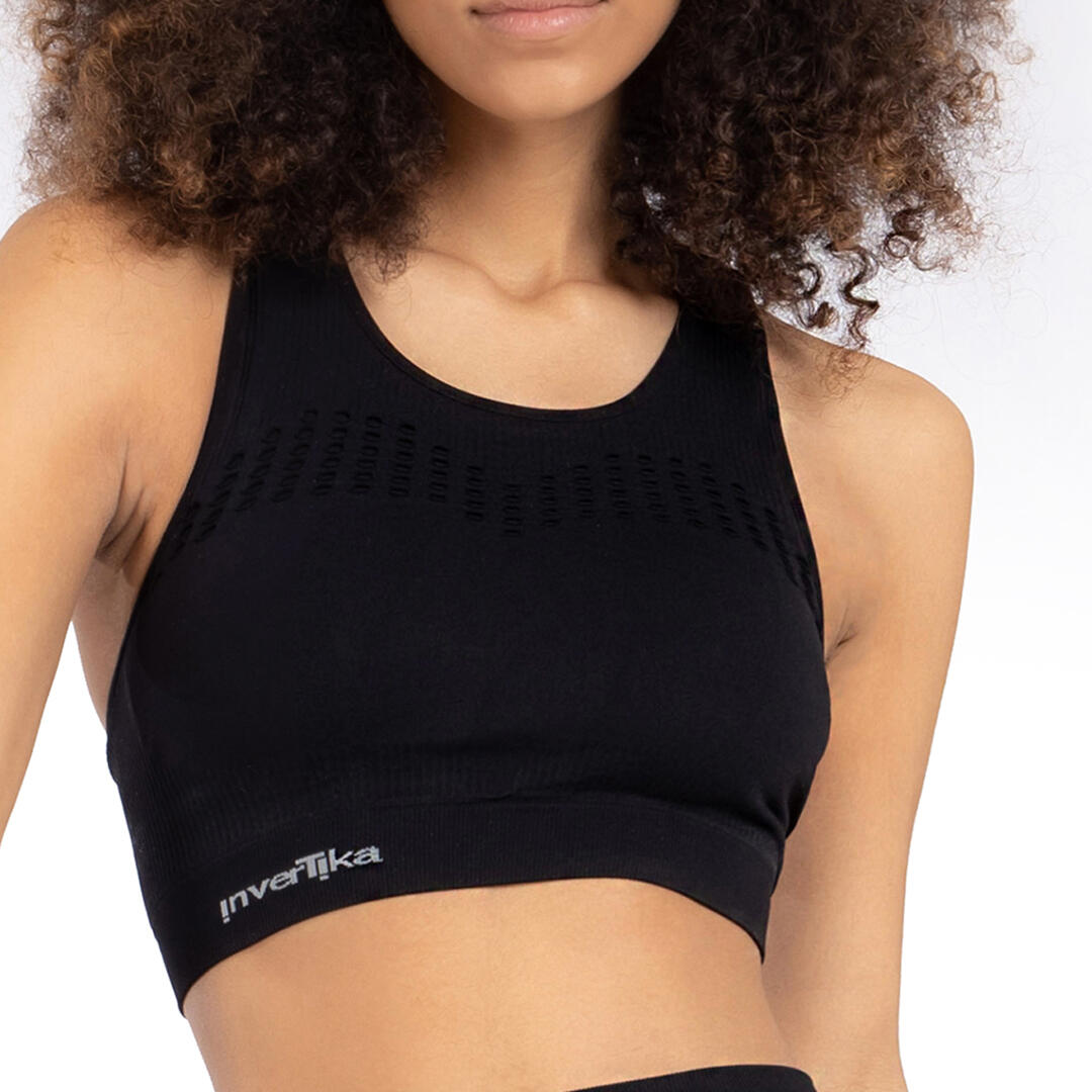 Top donna microfibra senza cuciture fit modellante e anticellulite Nero 2/5