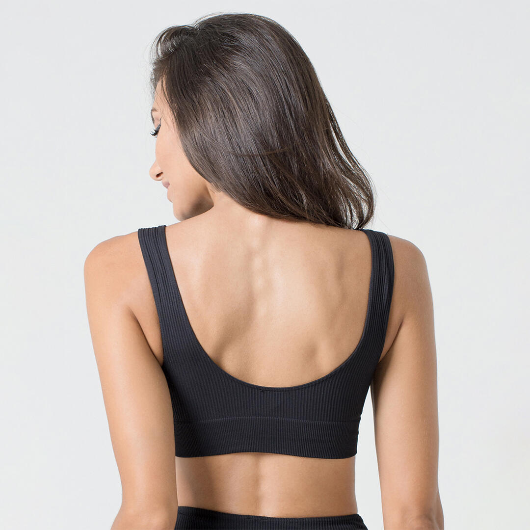 Top donna scollo rotondo push up senza cuciture allenamento tempo libero Nero 5/6