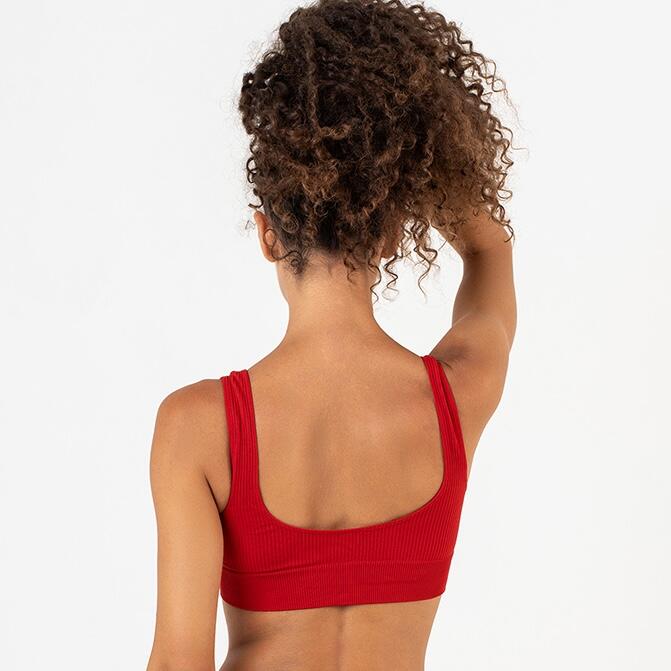 Top donna scollo rotondo push up senza cuciture allenamento tempo libero Rosso 3/5