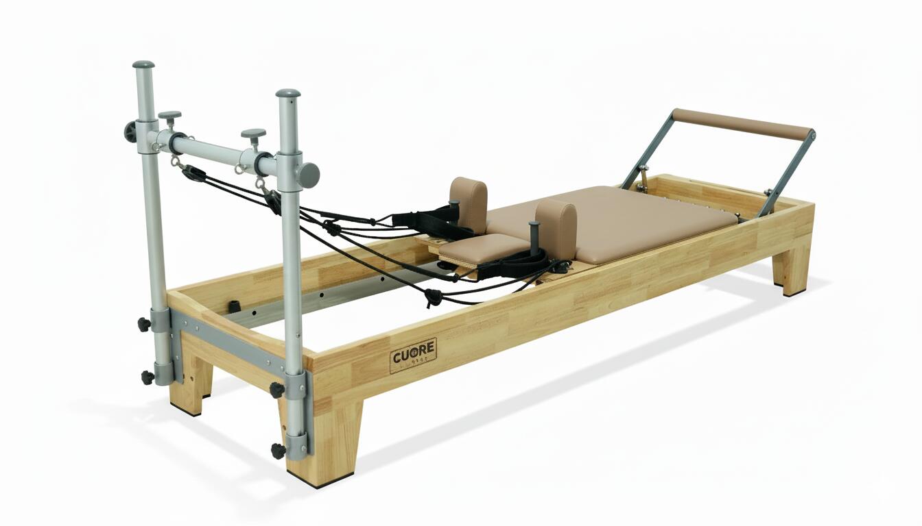 Pilates Reformer Semi Tower bege em madeira de carvalho maciço 2/3