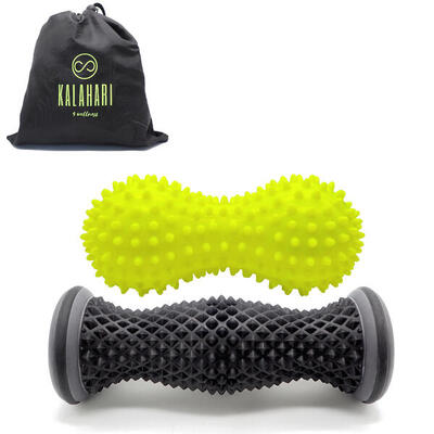 Voetmassage roller en dubbele nopppenbal met ebook voor fasciitis plantaris