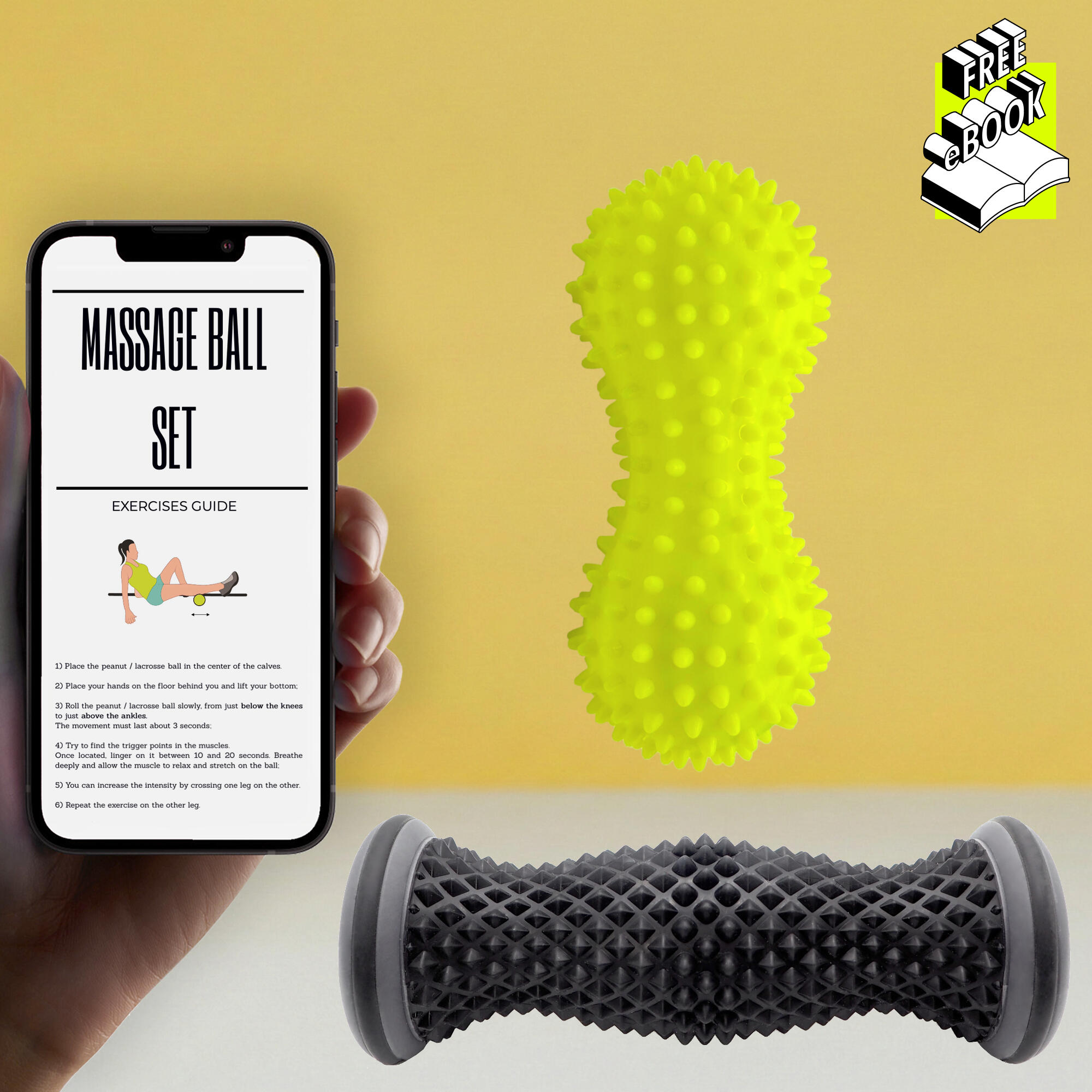 Rouleau de massage des Pieds et Balle Double avec eBook, pour Fasciite Plantaire 5/6