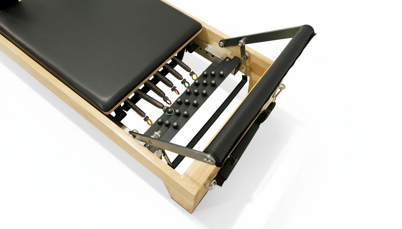 Pilates Reformer Semi Tower preto em madeira de carvalho maciço 3/3