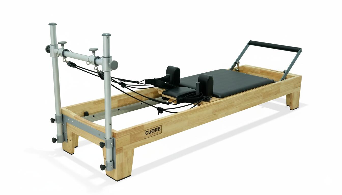 Pilates Reformer Semi Tower preto em madeira de carvalho maciço 2/3