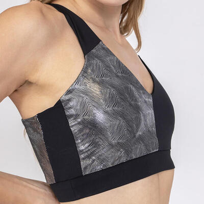 Top donna double face in lycra per allenamento e tempo libero Marrone Oro