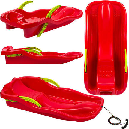 Sanki ślizg dla dzieci z oparciem hamulcem sznurkiem duże plastikowe czerwone