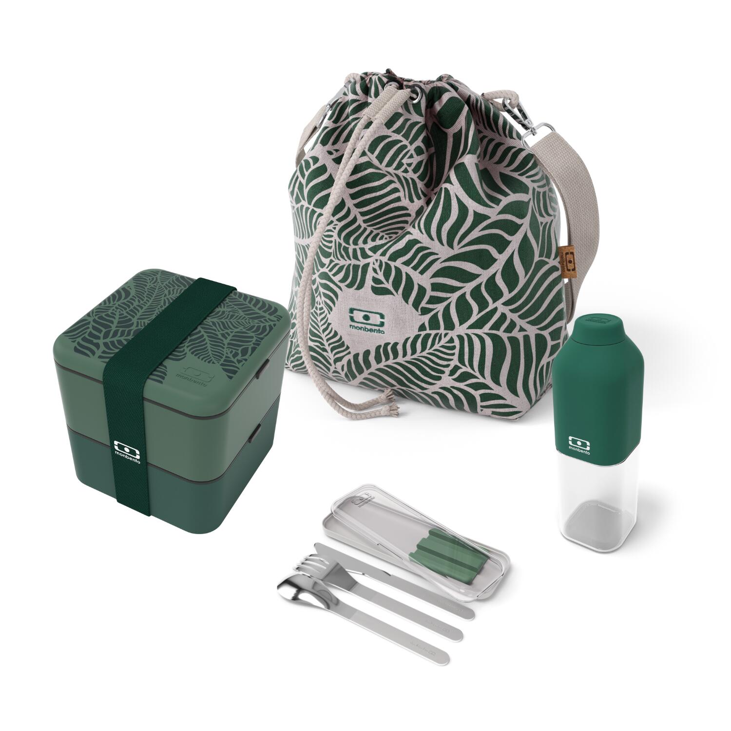 Monbento - Set Boite Repas 2x850ml - 1,7l Jungle + Accessoires|adulte|bureau, Pique-nique - Lunchbox - Vert - Decathlon
