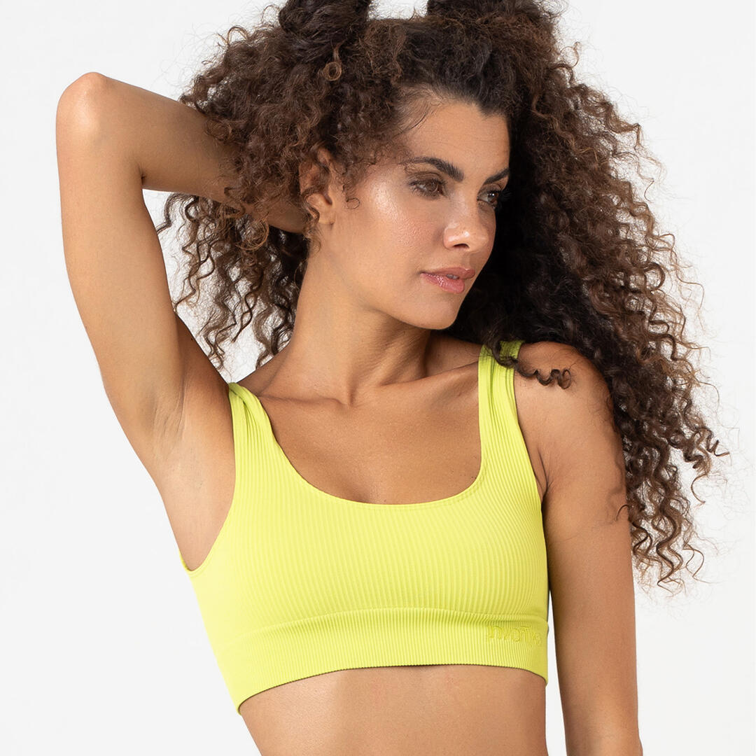 Top donna scollo rotondo push up senza cuciture allenamento tempo libero Lime 3/6
