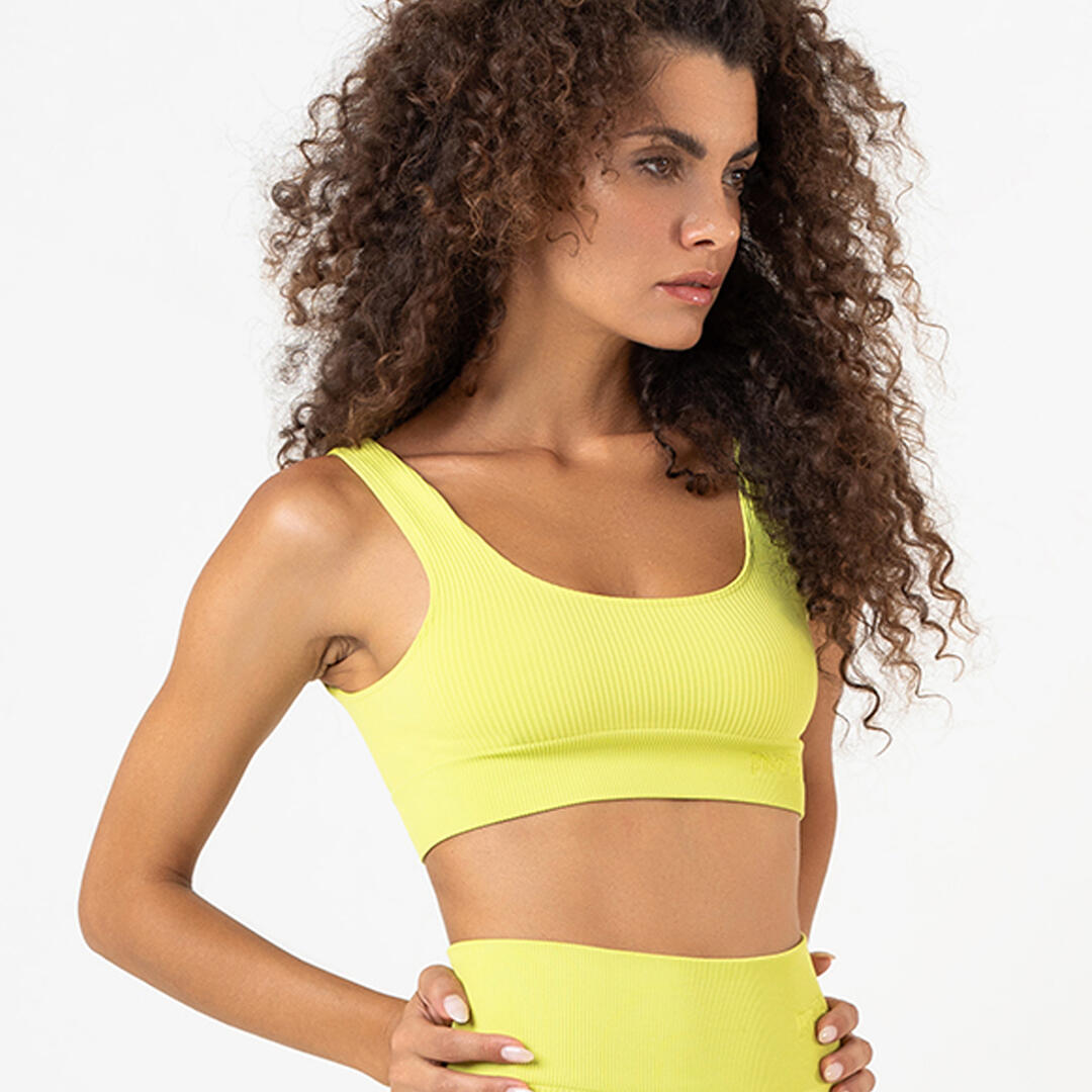 Top donna scollo rotondo push up senza cuciture allenamento tempo libero Lime 4/6