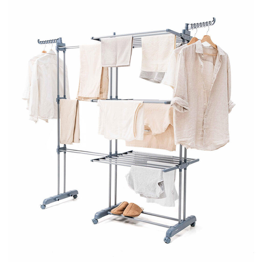 Foldable Vertical Extendable Clothes Drying Rack with Wheels INNOVAGOODS Grey