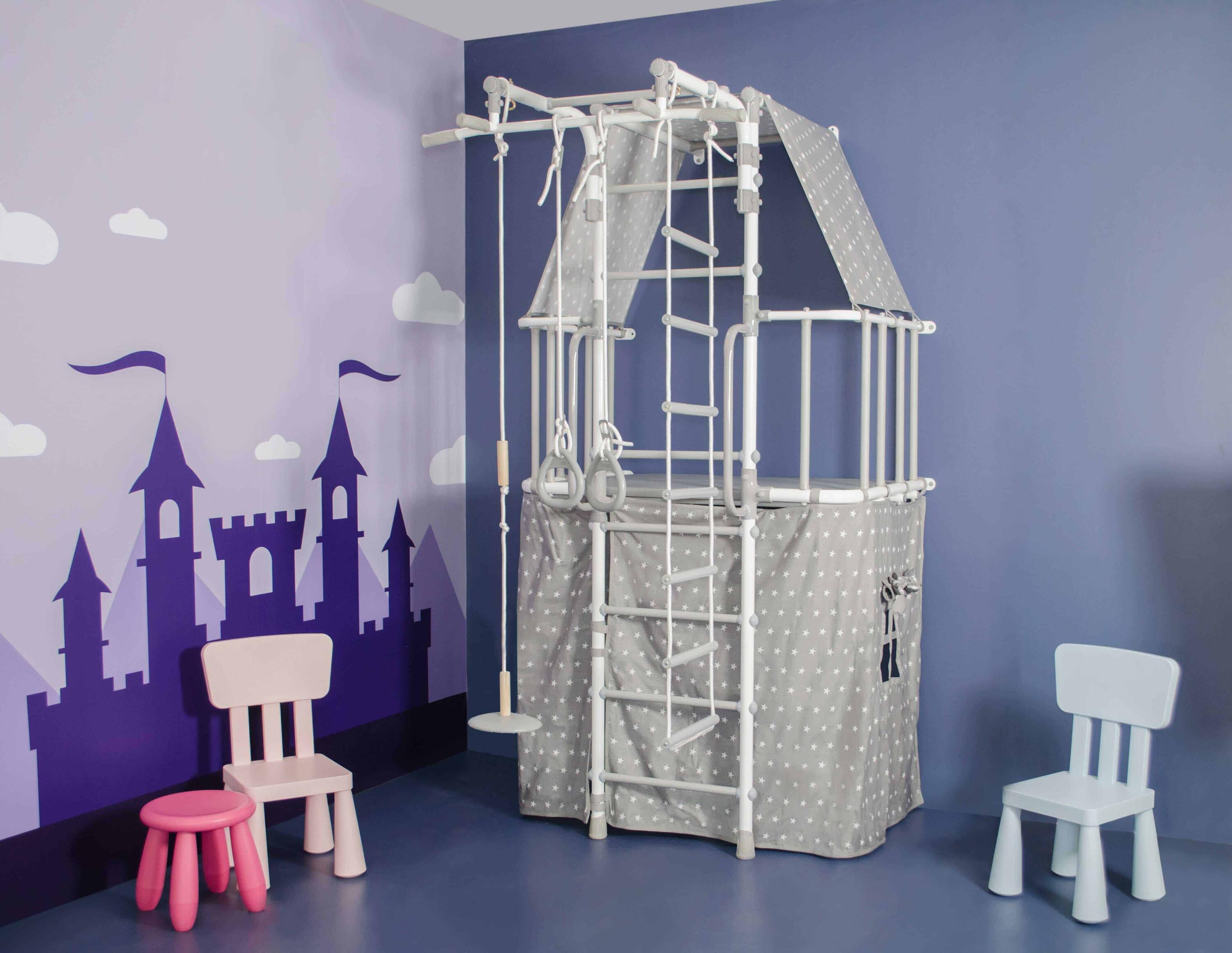 Parco giochi interno spalliera svedese casetta tenda Indigo Pastel Bianco 6/7
