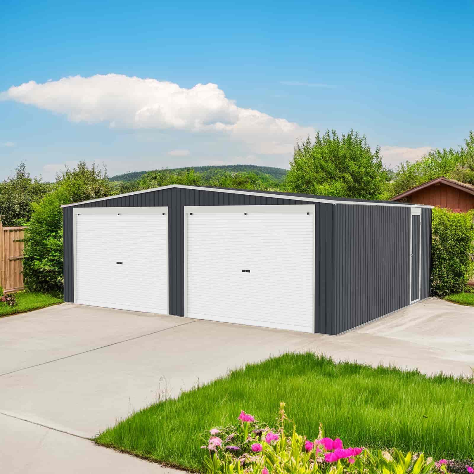Garaje Metálico Gardiun Warwick 32,68 m2 513x637x241 cm para 2 Coches | Doble Pu 2/5