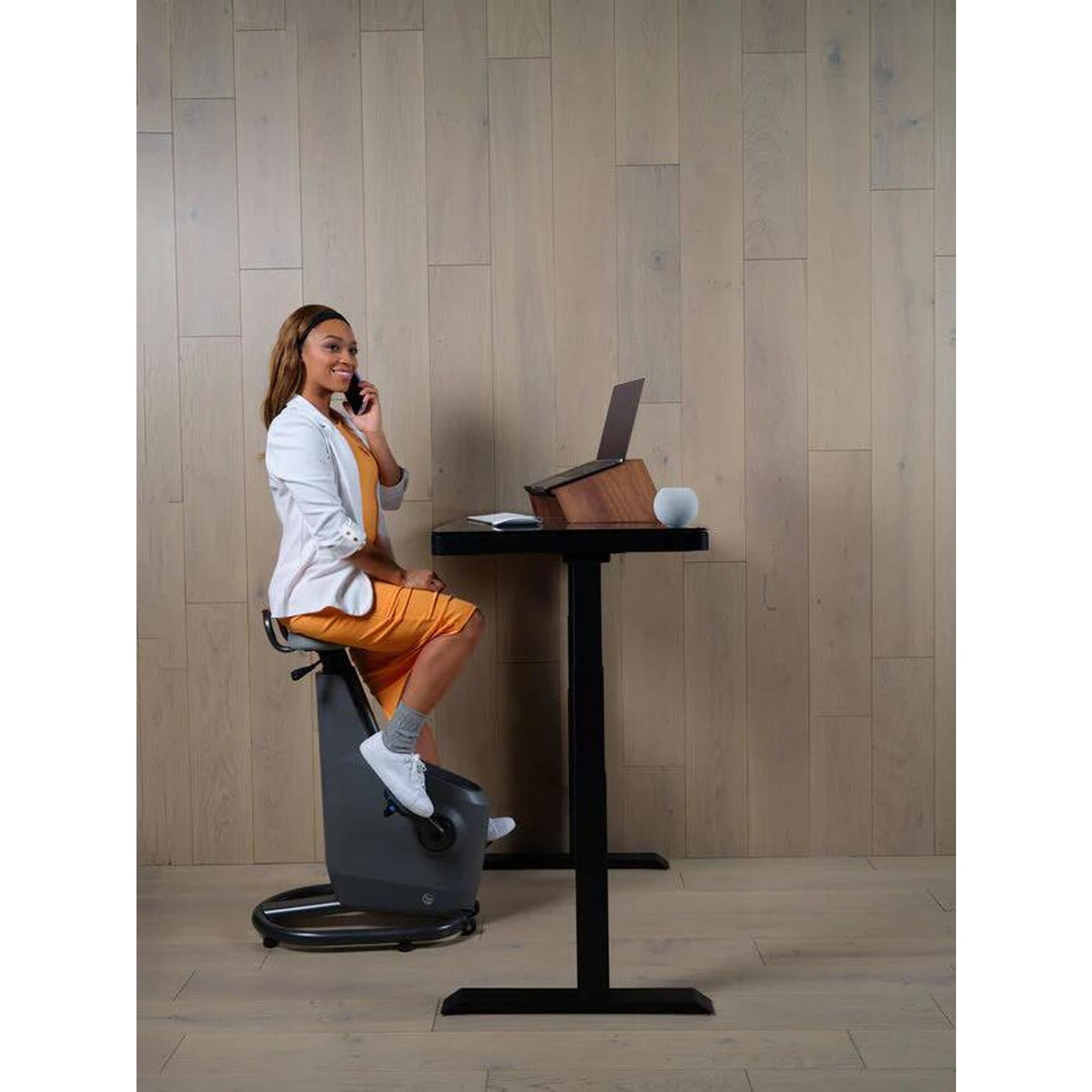 Birou de lucru LifeSpan Workplace SDG din sticlă, cu port cadru, tip sit-stand