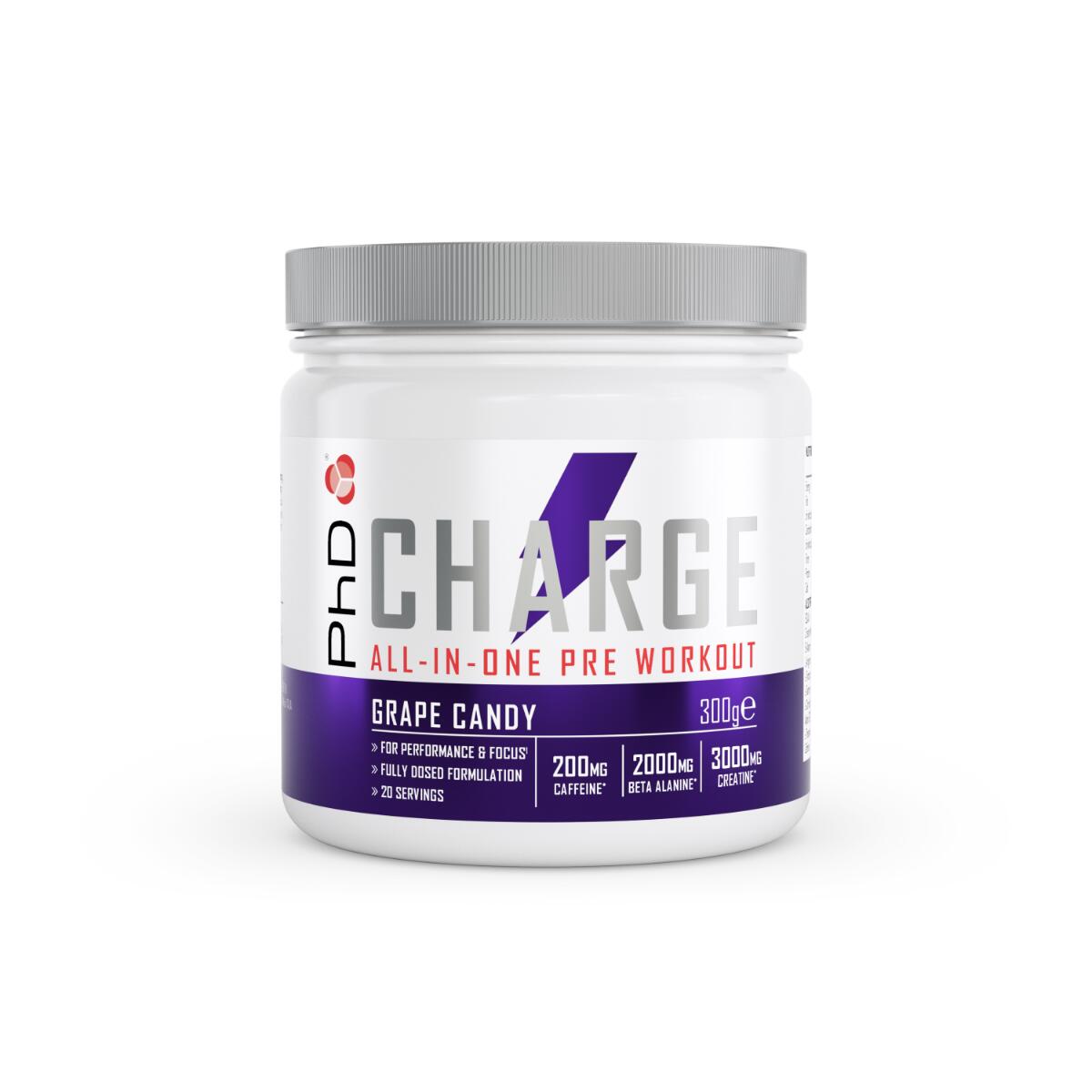 PHD NUTRITION PhD Charge All-In-One Pre-Workout (20 serv) Grape Candy - Pre-allenamento