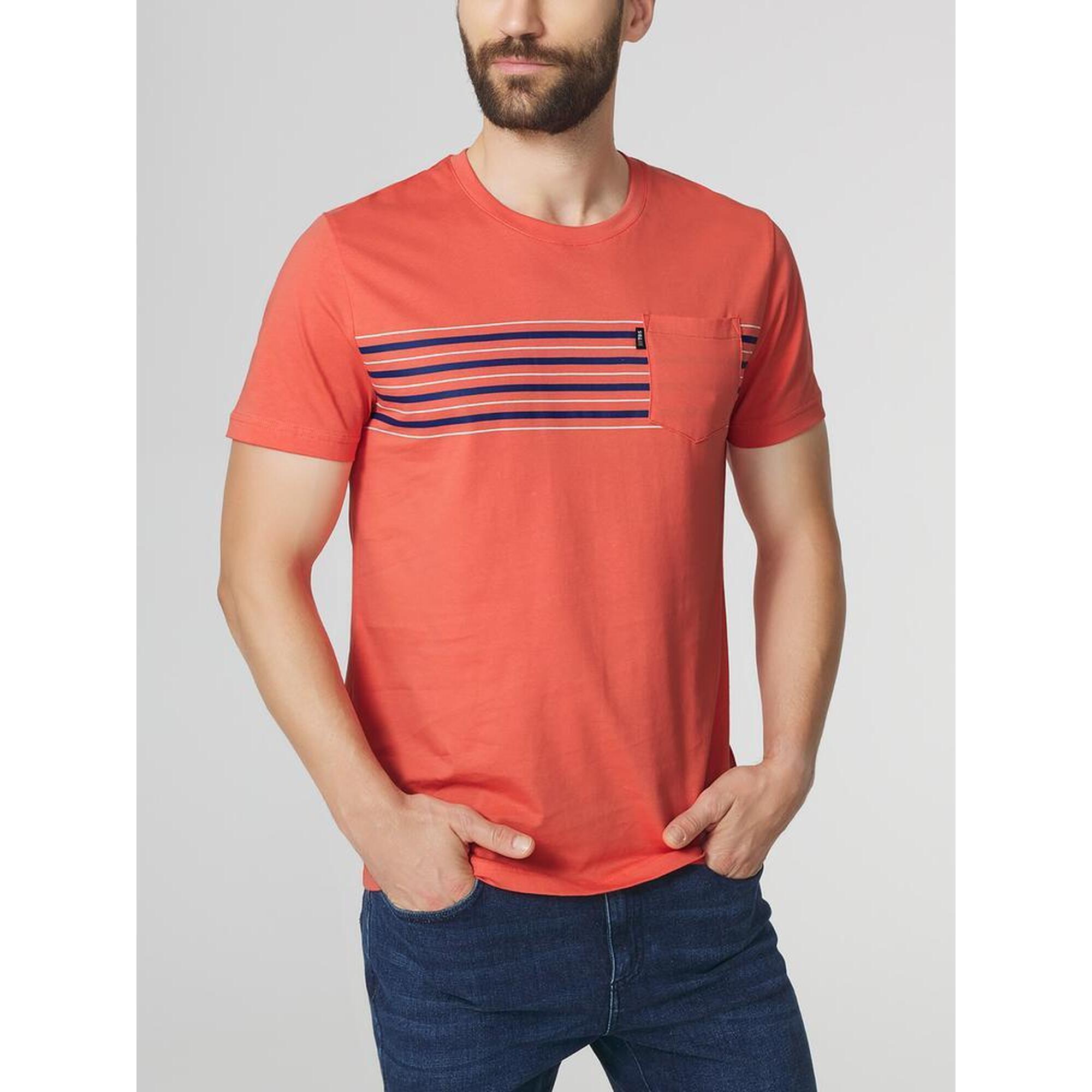 Tbs - T-shirt Homme Amoritee Manches Courtes Rose/rouge 100% Coton, Poche Poitrine - T-shirt Manches Courtes - Rouge - Decathlon