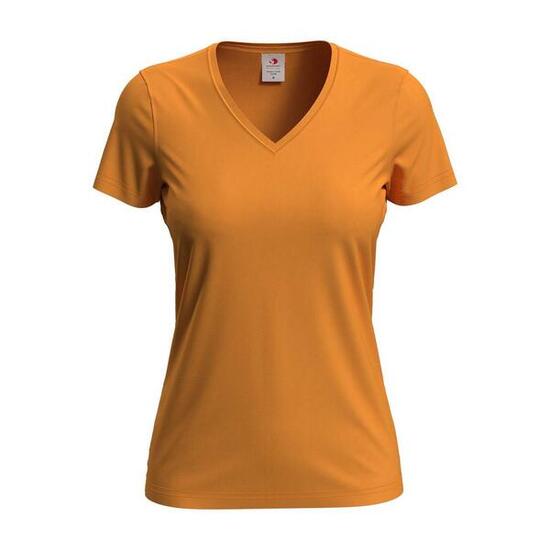 Dames Klassiek V Hals Tshirt (Oranje)