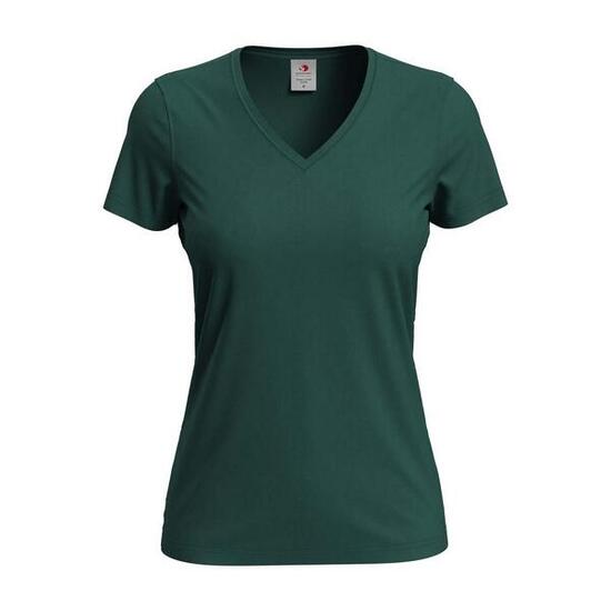 Dames Klassiek V Hals Tshirt (Fles groen)