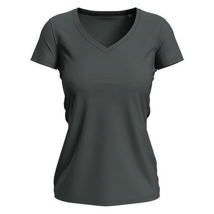 Dames Stretch V Hals Tshirt (Leisteen Grijs Effen)