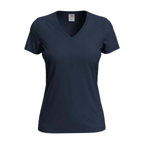 Dames Klassiek V Hals Tshirt (Blauwe Middernacht)