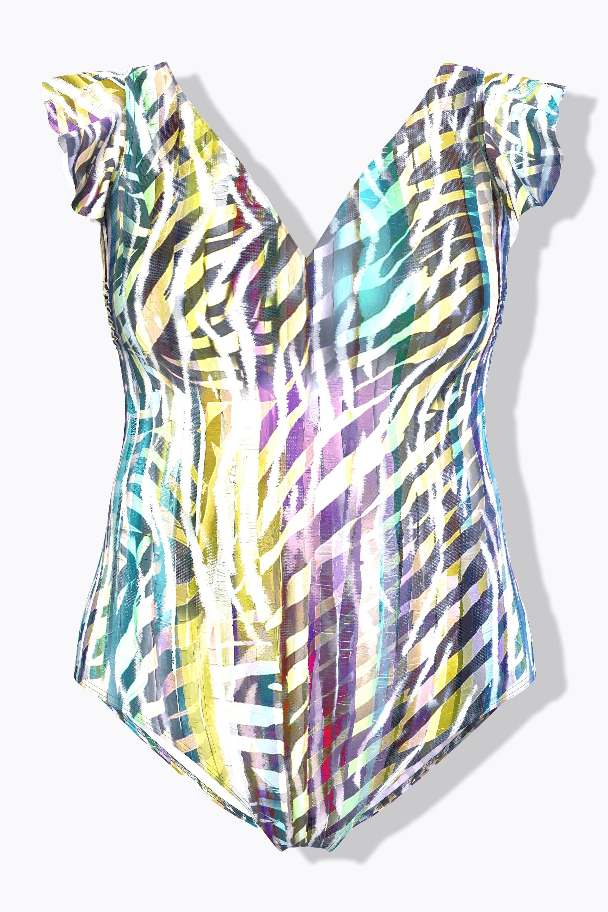 Femme Maillot de bain à bonnets souples. Rayures animales. Volants 7/7