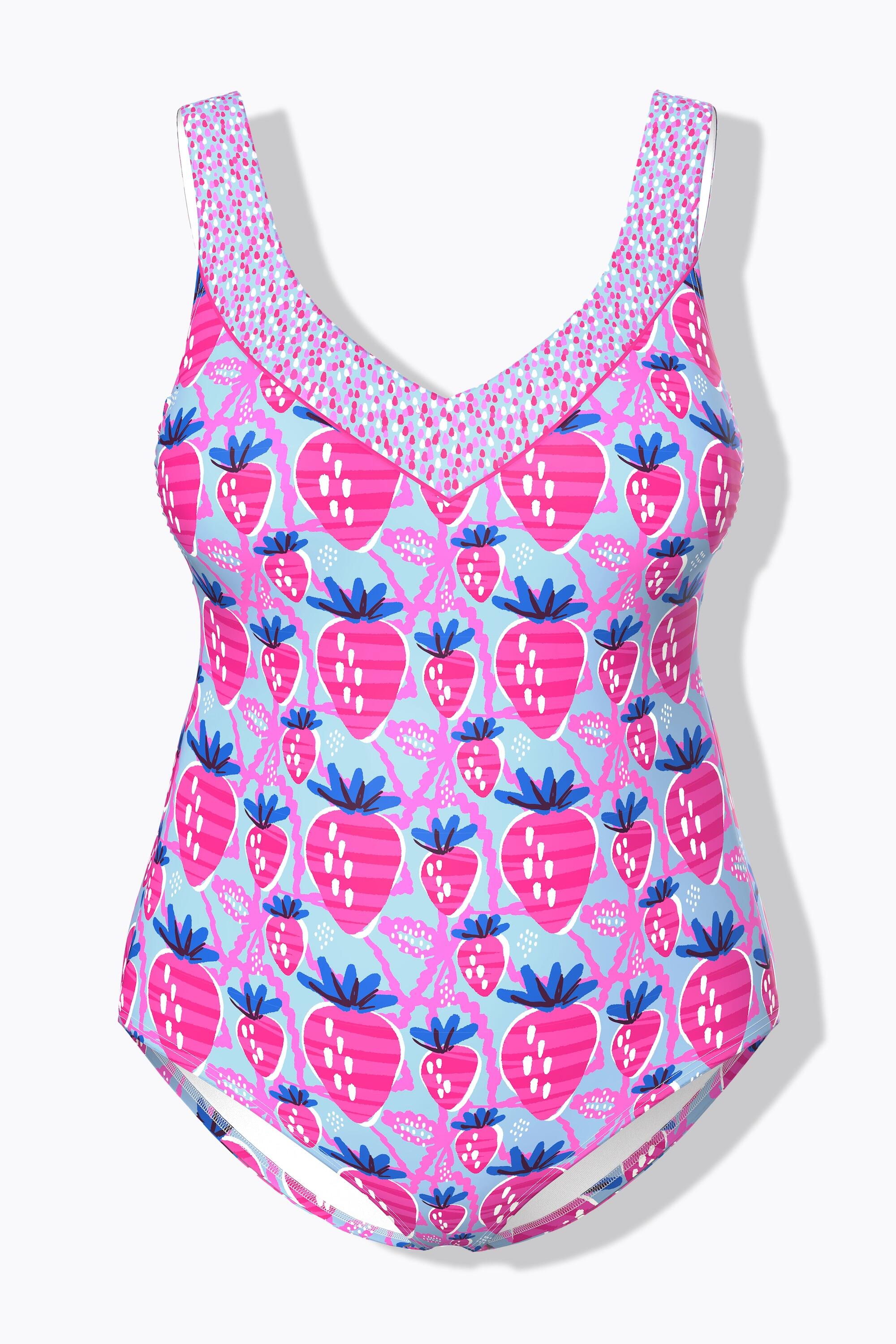 Femme Maillot de bain à bonnets souples. Motif fraises. Doublure 7/7