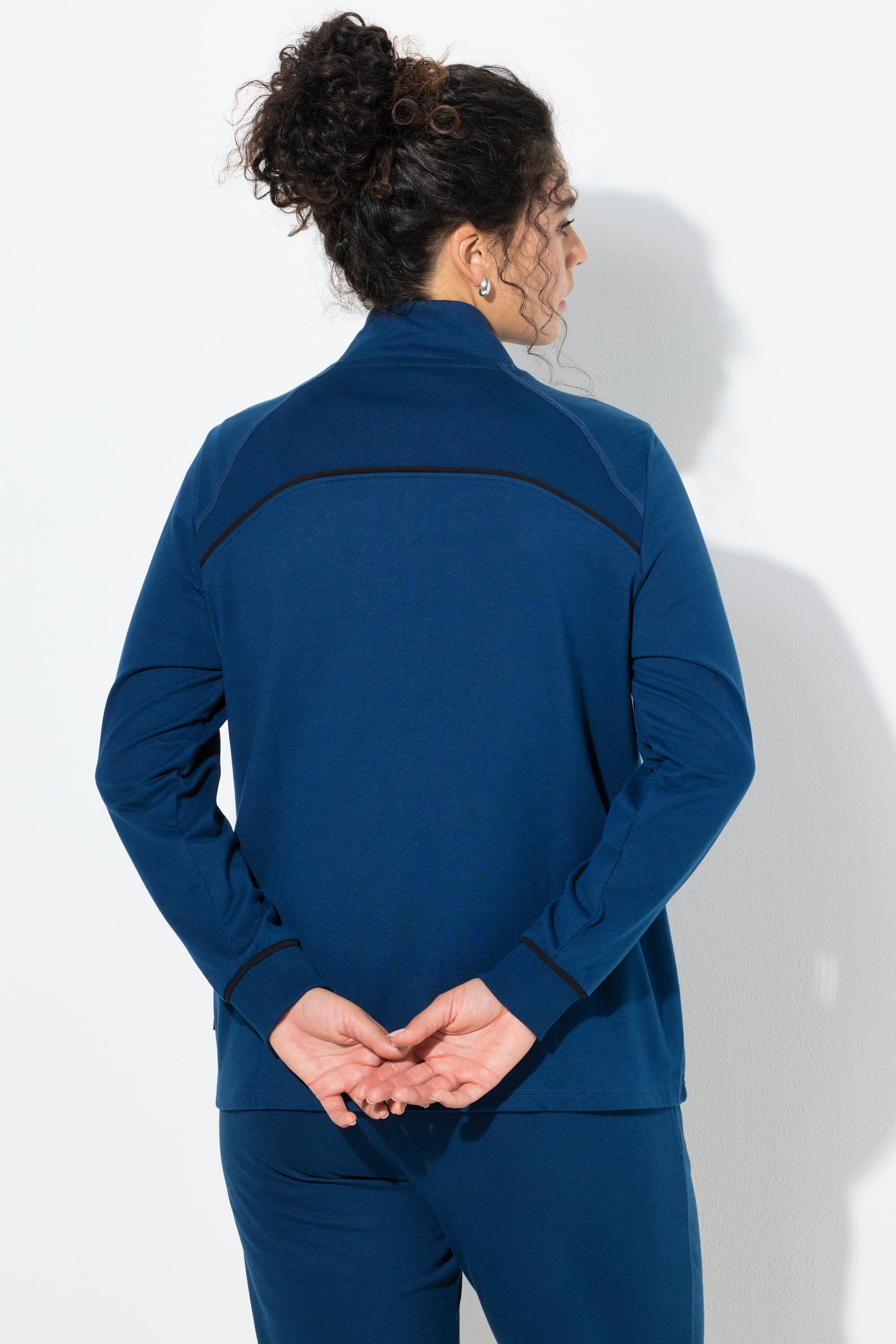 Dames Sweatvest geribbelde inzetstukken opstaande kraag lange mouw 2/7