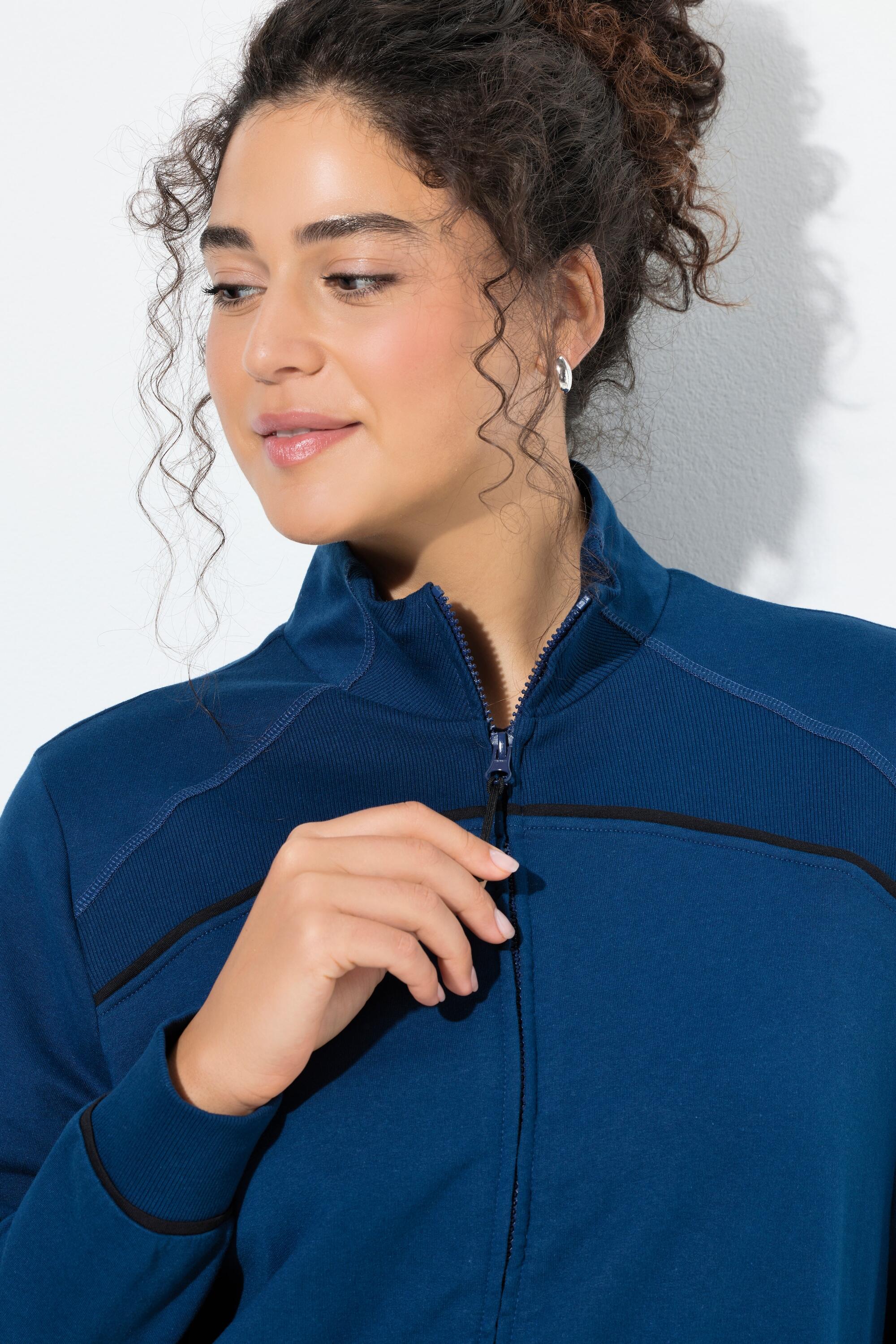 Dames Sweatvest geribbelde inzetstukken opstaande kraag lange mouw 5/7