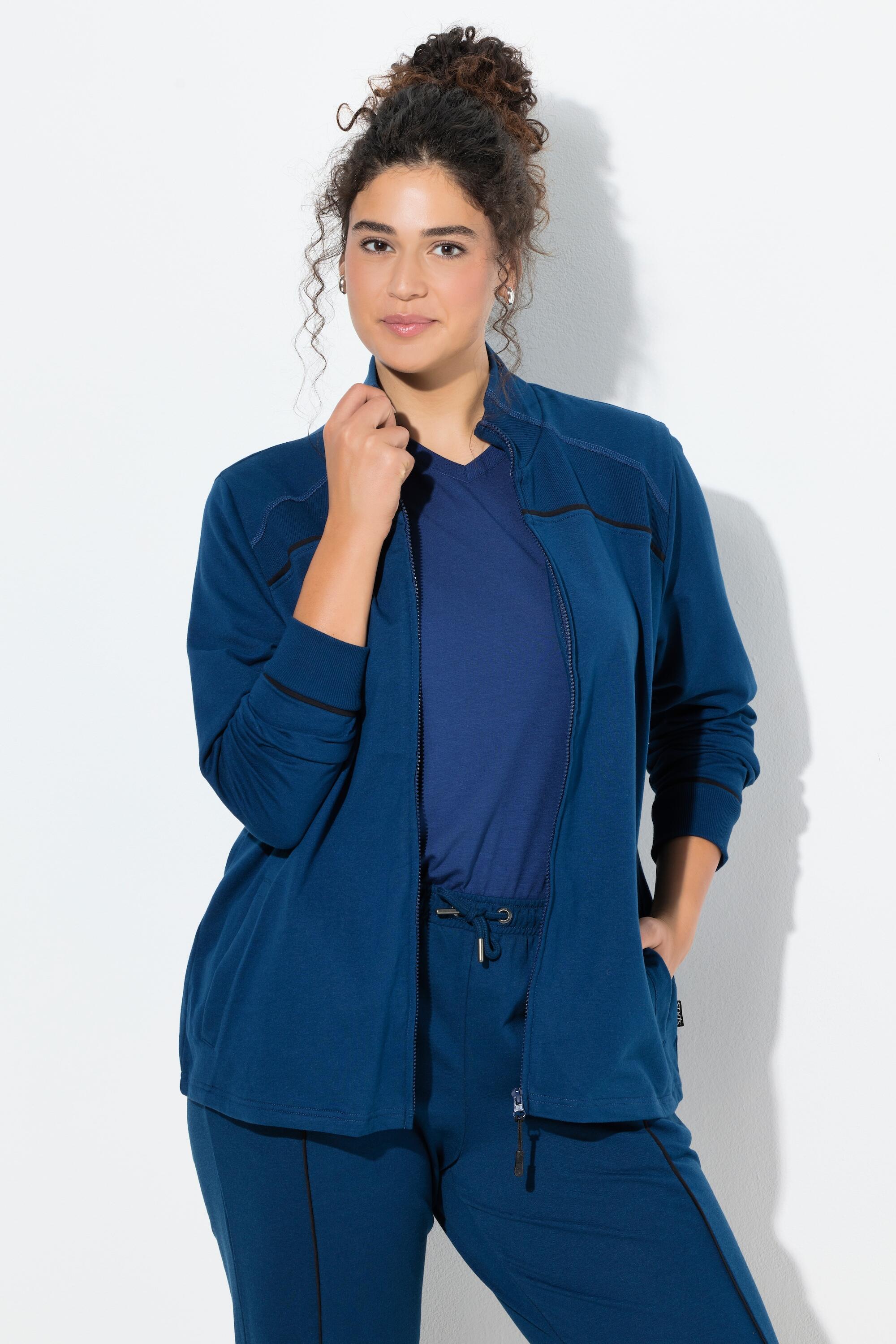 Dames Sweatvest geribbelde inzetstukken opstaande kraag lange mouw 6/7
