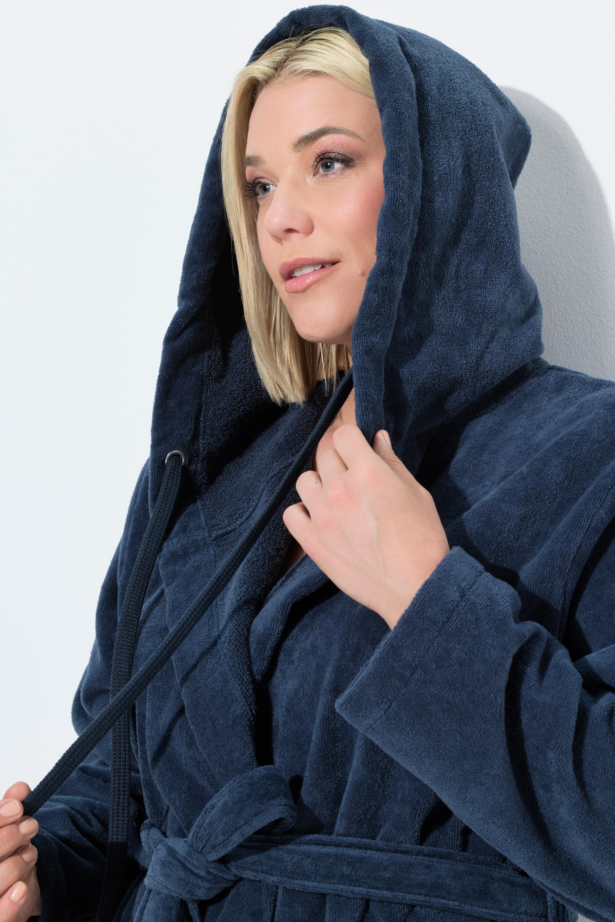 Femme Peignoir à capuche en éponge ceinture et coupe évasée 4/7