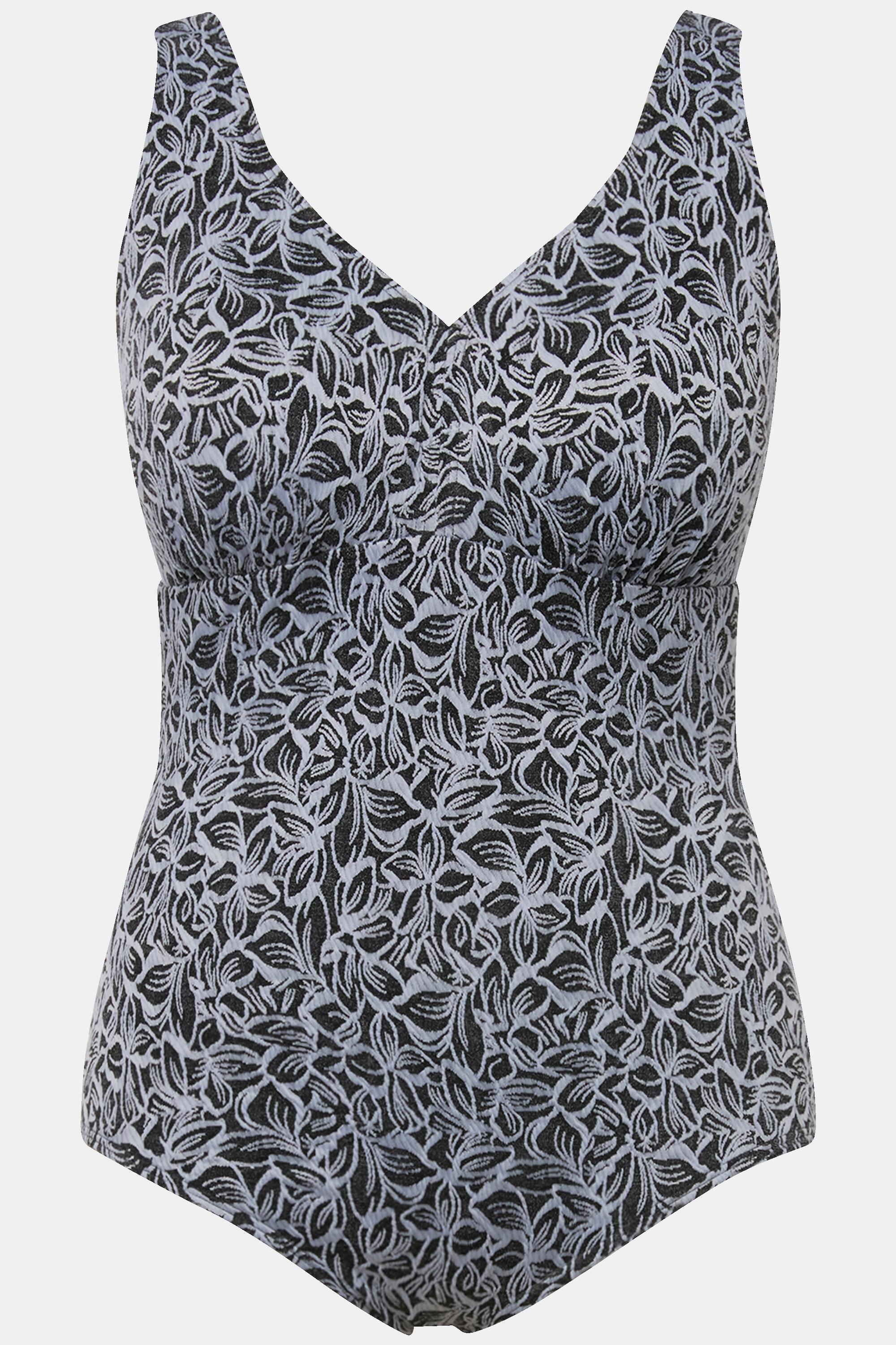 Femme Maillot de bain avec bonnets souples. Imprimé feuillage. 5/6