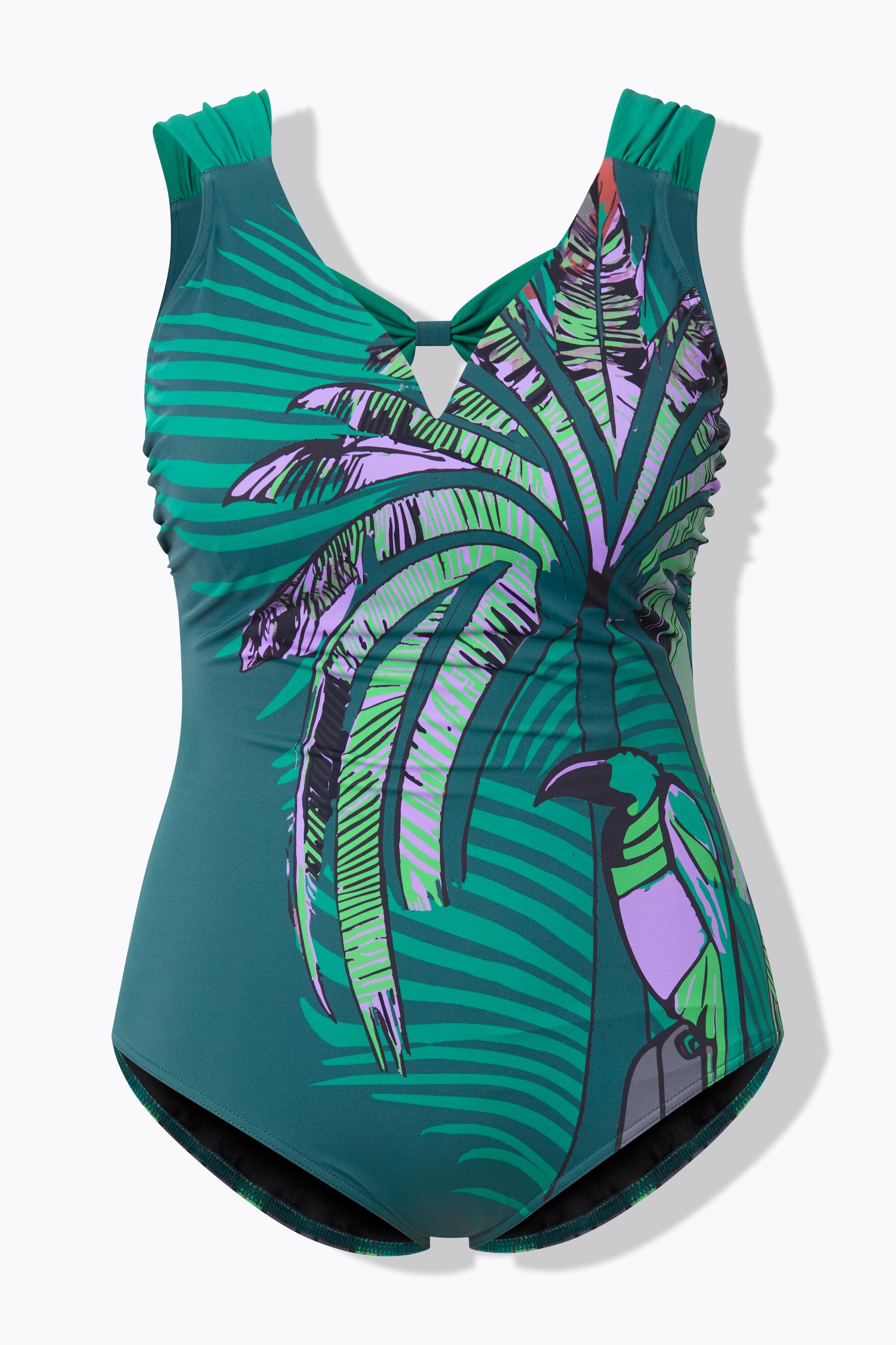 Femme Maillot de bain motif jungle. Bonnets souples et ruban 6/7