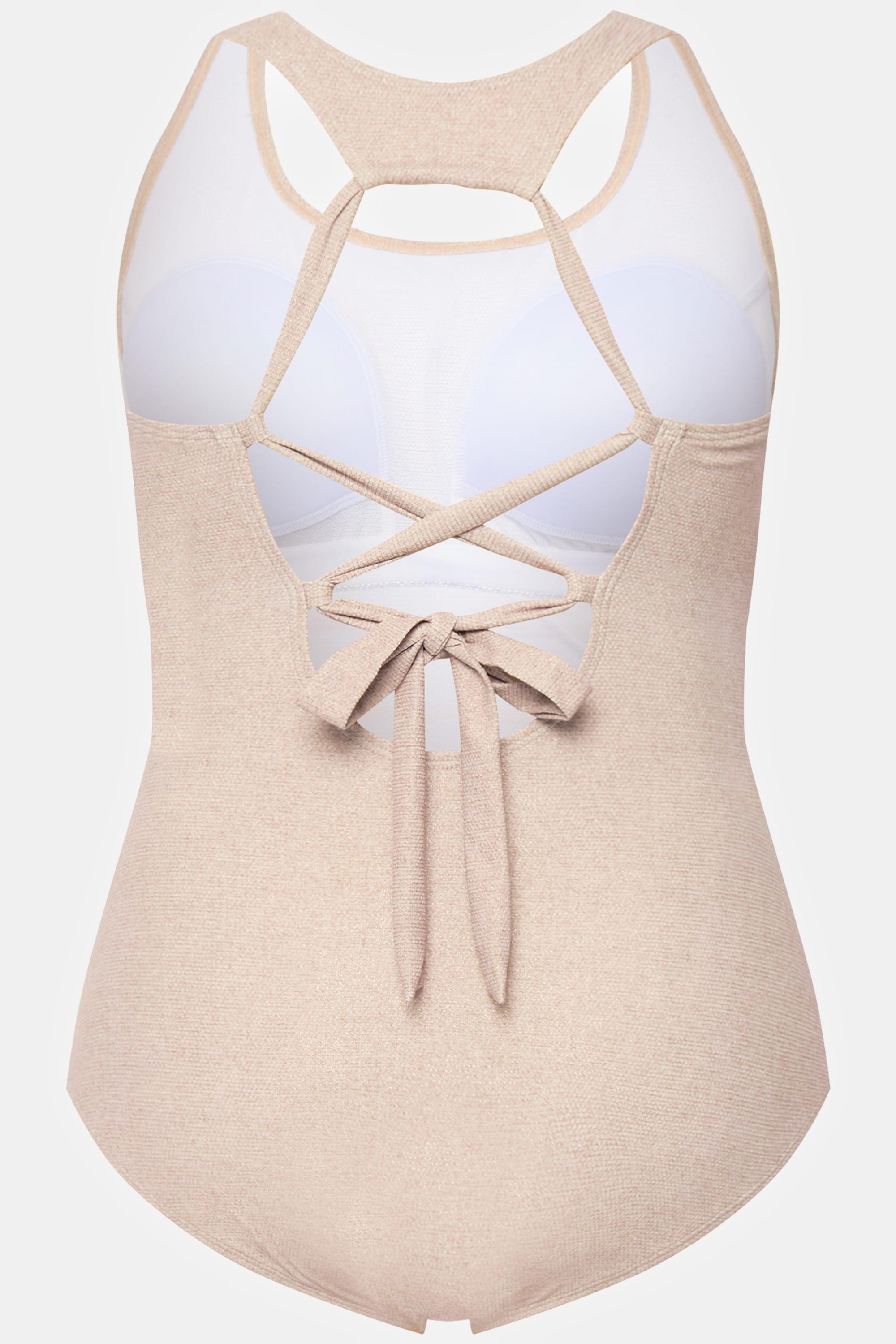 Femme Maillot de bain à bonnets souples aspect toile de jute. Nœuds fantaisie. 6/6