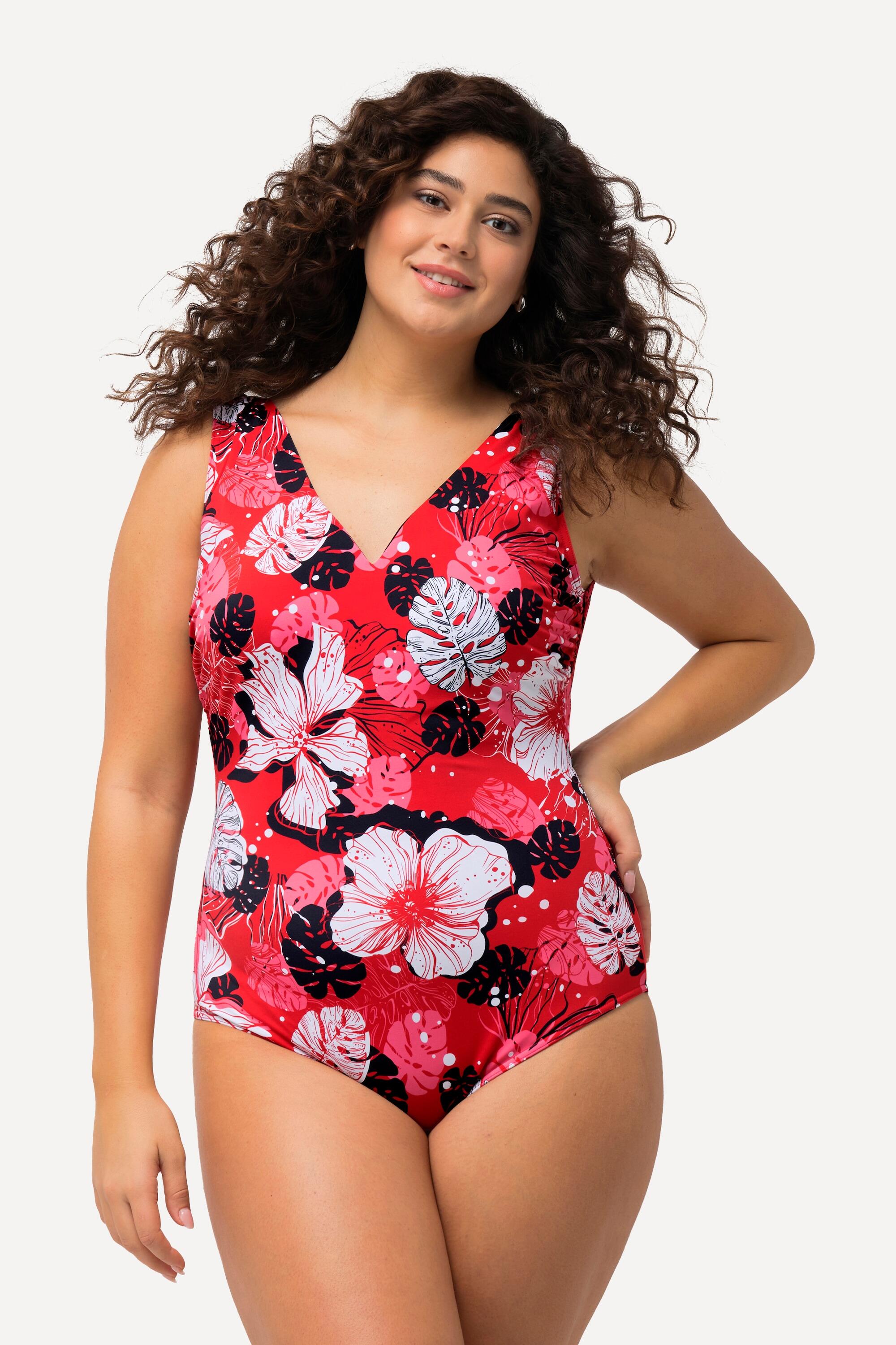 Damen Badeanzug Hawaiiblüten Softcups V-Ausschnitt 4/6