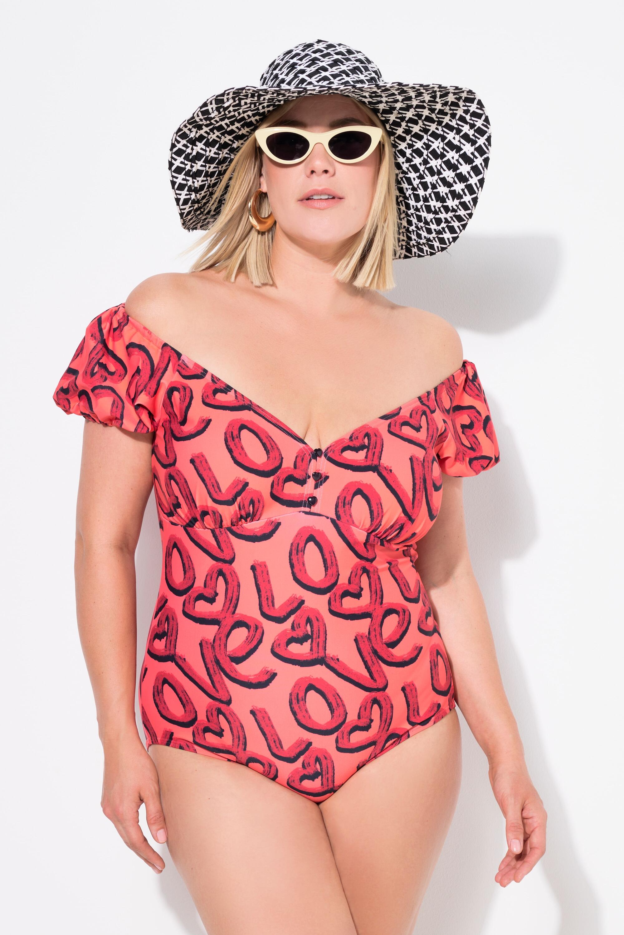 Femme Maillot de bain imprimé Love bonnets souples manches bouffantes 6/7