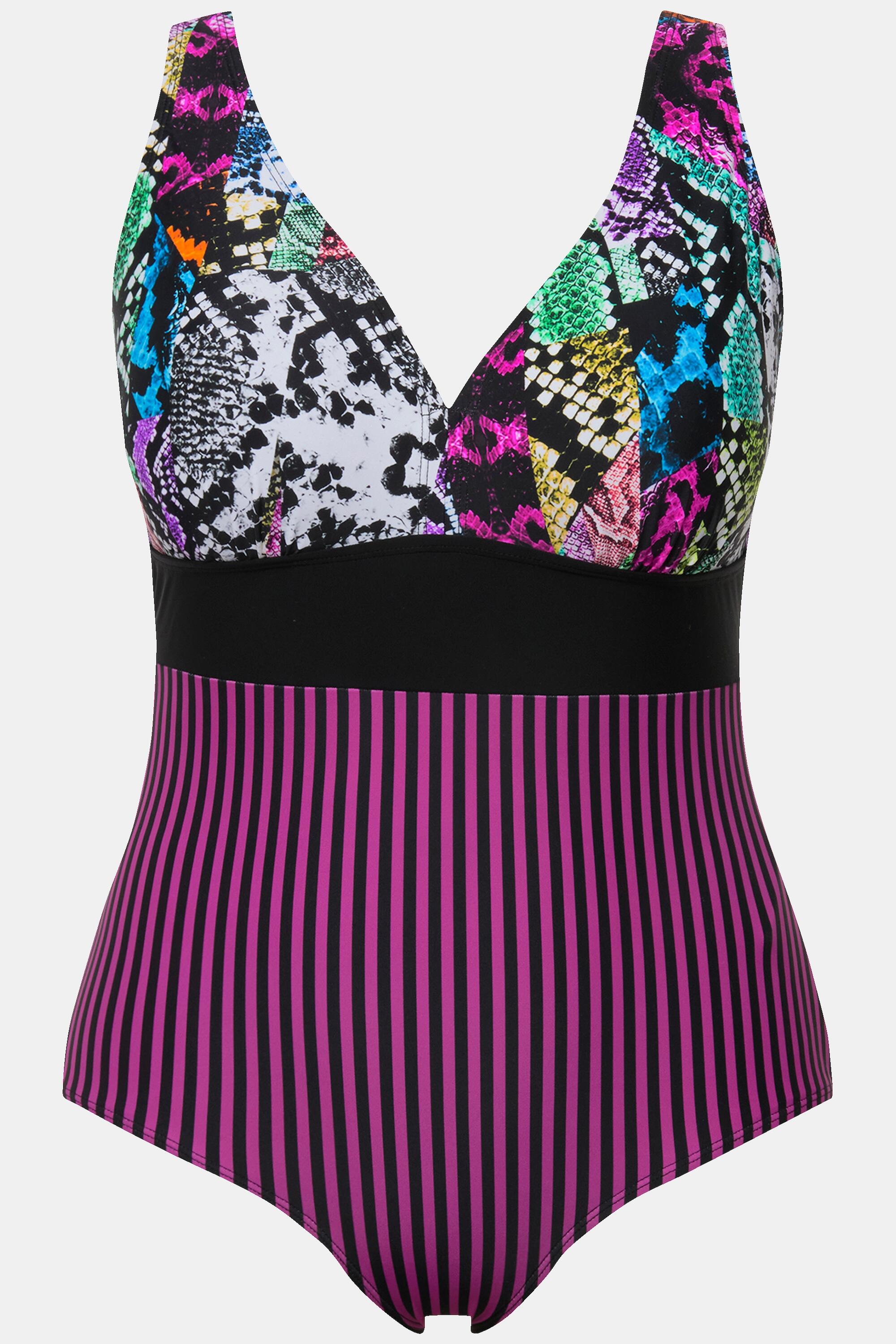 Femme Maillot de bain à mélange d'imprimés. Bonnets souples et 5/6