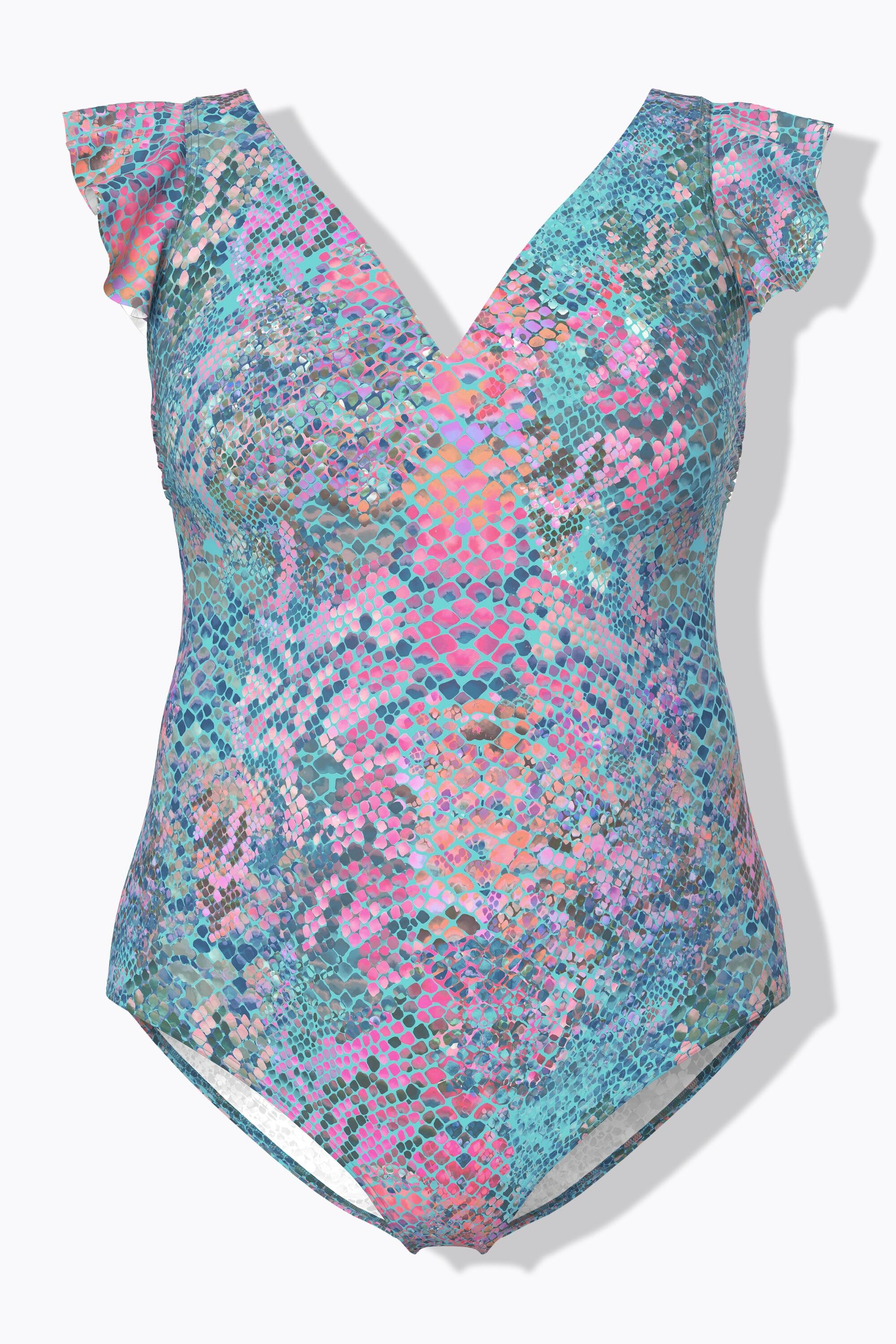 Femme Maillot de bain python à manches volantées et bonnets souples 7/7