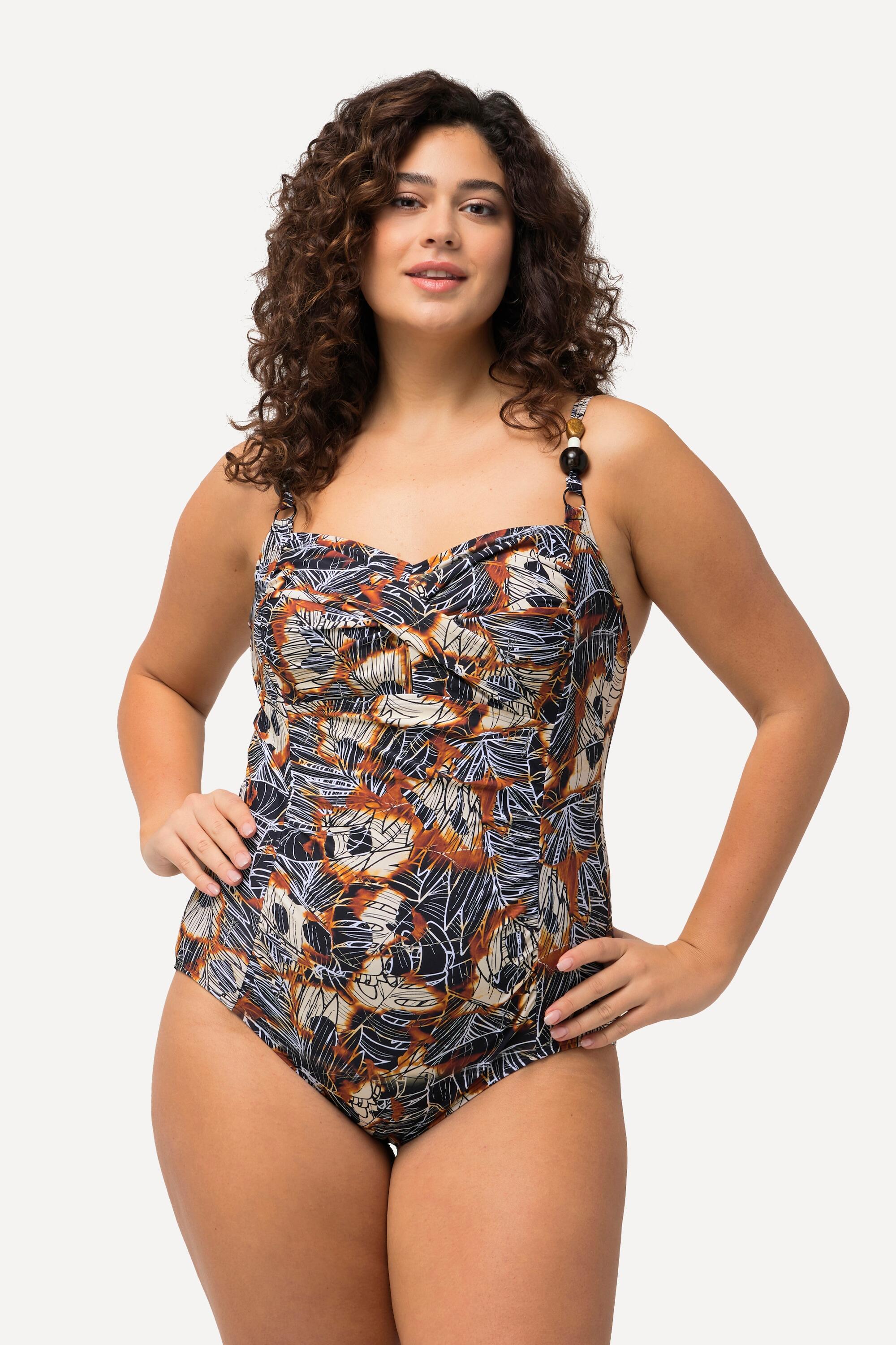 Femme Maillot de bain à bonnets souples. Effet drapé et perles. 4/6
